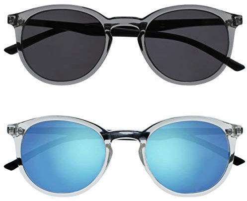 OPULIZE Met Sonnen Leser Brille 2er Pack Schlank Runder Rahmen Federscharniere Kratzfeste Getönte Linse UV400-Schutz Transparent Grau Kristall Herren Damen SS60-7C +3.00