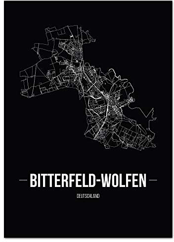 JUNIWORDS Stadtposter - Wähle Deine Stadt - Bitterfeld-Wolfen - 60 x 90 cm Poster - Schrift B - Schwarz