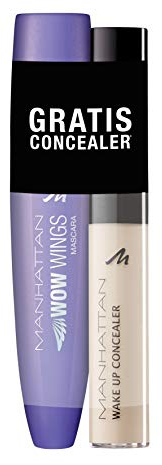 Manhattan WOW Wings Mascara 1010N Black + Wake Up Concealer 01 Naturelle, 19 ml