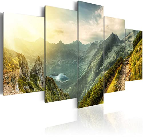 B&D XXL - Leinwandbild Glasbild Natur Berge, 200x100 cm, 5-teilig, modern | Hochwertige Leinwand, sofort aufhängbar, ideal fürs Wohn- oder Schlafzimmer, wasserfest und lichtecht, langlebig, stilvoll