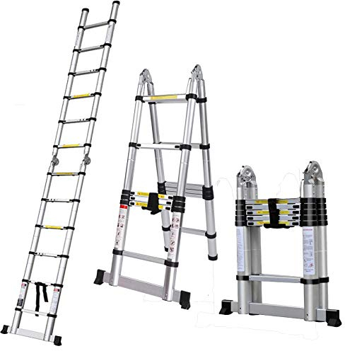 3.8m Aluminum Teleskopleiter Ausziehbar Klappleiter Mehrzweckleiter 1.9+1.9m, Leicht 18.2 kg, Leicht Zu Tragen, 150kg/330lb Belastbarkeit