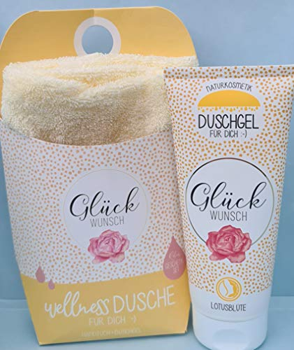 LaVida Relax-Geschenk-Set, Wellness Dusche,Glückwunsch, Duschgel- zertifizierte Naturkosmetik mit einem Handtuch aus Bio-Baumwolle