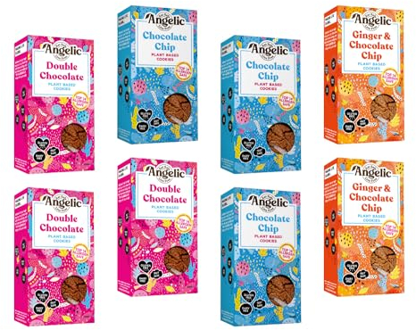 Angelic Free From 8 Pack Vegan & Gluten Free Cookies – Mixed Flavours (3 Chocolate Chip, 3 Double Chocolate, 2 Ginger & Chocolate Chip) – Allergen Safe, Dairy, Nut, Soya & Egg Free