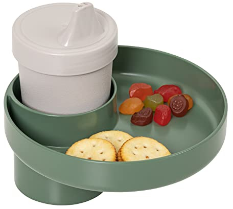My Travel Tray/Round - USA Made. Easily Convert Your Current Cup Holder to a Tray and Cup Holder for use with Car Seats, Booster,Stroller and Anywhere You Have a Cup Holder! (Moss Green)