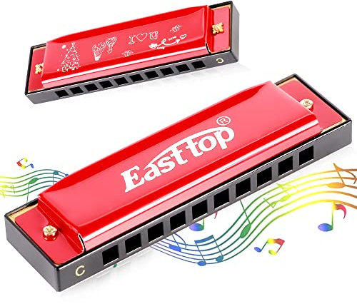 East top Blues Mundharmonika, diatonische Mundharmonika, C, 10 Löcher, 20 Töne, Mundharmonika für Erwachsene, Kinder, Anfänger, Profis und Studenten, Rot