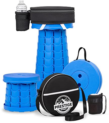 Prestige Outback Tragbarer Klapphocker mit Rucksack und Kissen – einziehbarer zusammenklappbarer TeleskopCampingsitz für Erwachsene – stabil, verstellbar, für Reisen, Camping, Garten und mehr