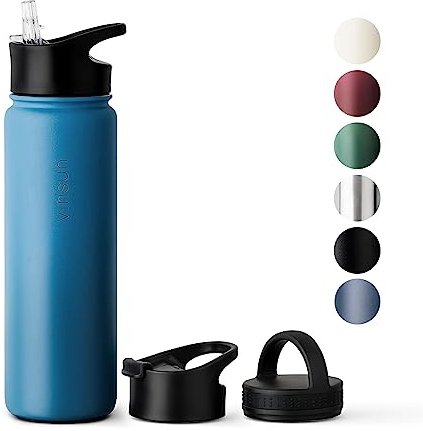 Vinsun Edelstahl Trinkflasche 750ml - 3 Deckel - auslaufsicher, Kohlensäure geeignet, BPA frei - leichte Thermosflasche Sport, Outdoor, Schule, Uni, Büro, Gym