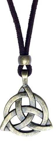 ASTER ALHELÍ - Collier Nœud Celtique Triangle de la Teinture pour Homme et Femme en Argent Antique ou Bronze - Pendentif Nœud en Daim et Zamak - Chaine Homme Amulette Protectrice (Bronze)