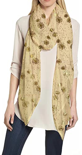 Lina & Lily Damen Schal mit Löwenzahn-Muster Metallic (Beige-Gold)