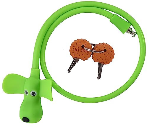 WOOQOTT Fahrrad-Kabelschloss mit Schlüsseln, Silikonüberzug, Kinder-Kabelschloss, Cartoon-Schloss, 60 cm Schloss für Fahrrad, Tür, Skateboard, Helm und mehr