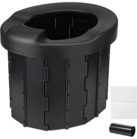 Onezebra Portable Camping Toilette,Toilettes Sèches WC Pliable sans Produit Chimique Urinoir Unisexe pour Voiture,WC Camping avec Couvercle Pot de Chambre Adulte pour Camper, Eandonnée,Pêche Noir