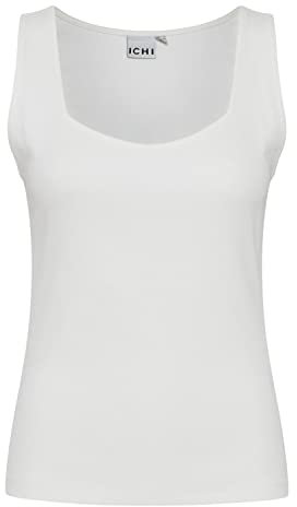 ICHI IHORETA TO2 Damen Top Kurzarm Shirt Basic Baumwolltop aus festerer Baumwolle eckiger Auschnitt Slim Fit, Größe:L, Farbe:Cloud Dancer (114201)