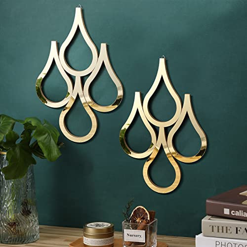 2 Stück Tropfen-Wandspiegel zum Aufhängen, Wandspiegel, Tropfenspiegel, Wanddekoration, dekorativer Spiegel, Dekoration, Akzentspiegel für Zuhause, Wohnzimmer, Badezimmer, 40x27 cm (Gold)
