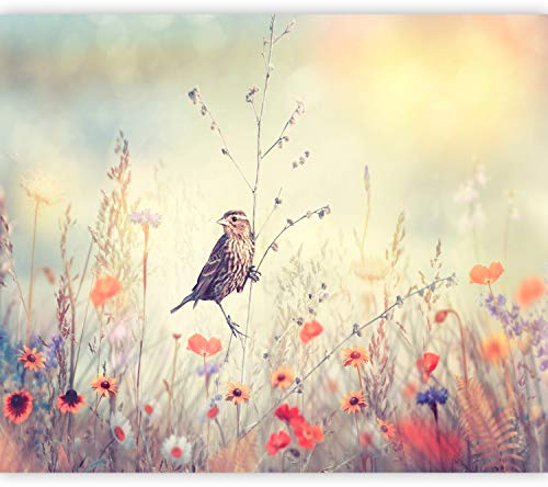 murando - Fototapete Premium-Vlies Blumen Vogel 350x256cm - Foto Tapete Wohnzimmer Moderne Vliestapete XXL Wandtapete Motivtapeten Bildtapete 3d Effekt Wand Dekoration Flur Natur Wiese g-B-0134-a-a