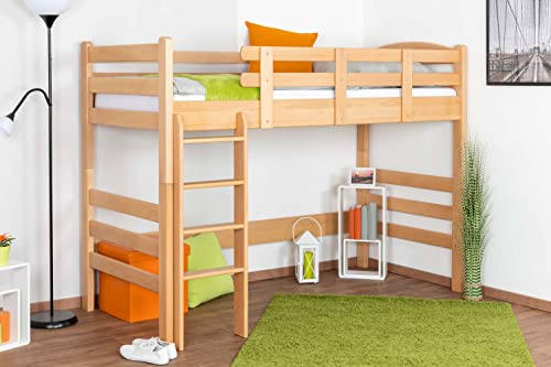 Hochbett für Erwachsene Easy Premium Line K22, Buche Vollholz massiv Natur - Liegefläche: 90 x 200 cm