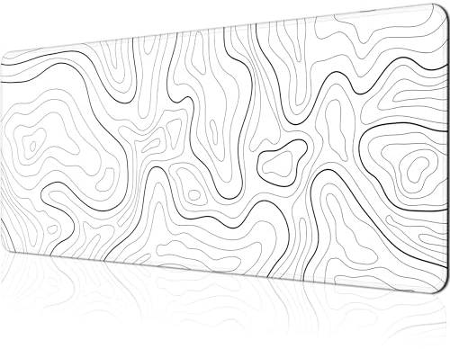 Grand Tapis de Souris de Jeu XL Minimaliste Carte topographique Tapis de Souris Long 80 x 30 cm étendu, Grand Tapis de Souris Blanc imperméable avec Base antidérapante et Bords Cousus pour Ordinateur