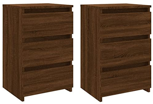 vidaXL Brown Oak Bed Cabinets - Multifunctional Telephone Stand, Nightstand, Side Cabinet with Three Drawers, Made from Engineered Wood