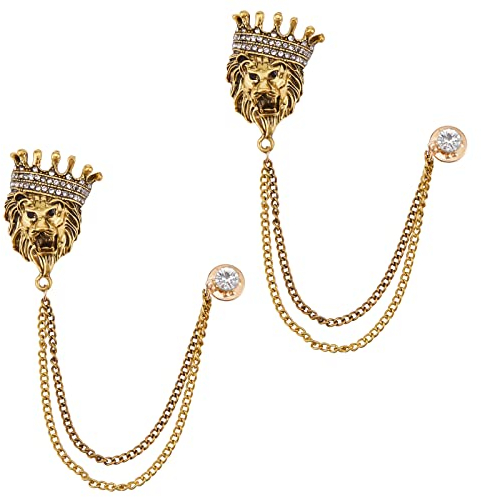 WEBEEDY 2 Pièces Vintage Animal Gland Chaîne Broche Épinglette Strass Hibou Broche Broche Collier Broches Broche pour Carrière Costume Tuxedo Chemises Cravate Chapeau
