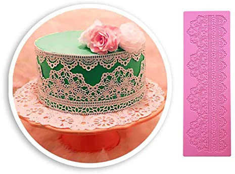 Spitze Silikonform Kuchen Prägung Matte Spitze Strukturmatte Silikon Fondant Muster Matte Spitze Fondant Matte 3D Spitze Effekt mit Prägematte für Tortendeko Ziegel Holz Kieselstein Designs Schokolade