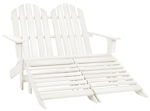 Yolola 2-Sitzer Adirondack-Gartenbank mit Fußstütze Adirondack Stuhl Gartenstuhl Holz Relaxsessel Adirondack Gartenstuhl Deckchair Balkonstuhl Gartenliege Massivholz Tanne Weiß