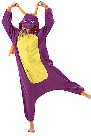 AKAAYUKO Donna Uomo Costume di Carnevale Pigiama Natale Animali Onesie Halloween Tuta Pigiama Fancy Dress Tuta Notte Drago di Giada Viola