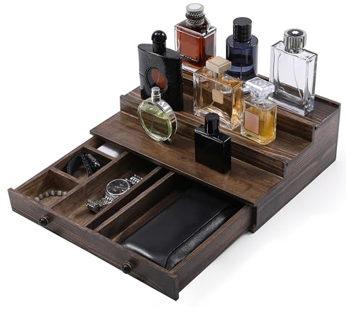 Köln-Organizer für Herren, 3-stöckig, Köln-Ständer mit Schublade und verstecktem Fach, Köln-Regal aus Holz für Parfüm-Organisation und Aufbewahrung, tolles Geschenk für Männer, Vintage