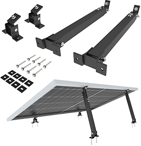NuaSol Kit de montage pour centrale électrique de balcon,2 supports de panneau solaire,support 15°-30°,réglable individuellement,avec vis et écrous,support de panneau solaire en aluminium, Noir