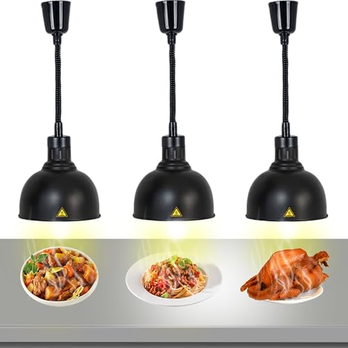 Wärmelampe Küche, Speisenwärmer Lampe Einziehbares, 250W Wärmelampe Buffet, Hängende Lebensmittel Wärmelampe für Küche und Buffets Esszimmer(Schwarz, 3 Stück)