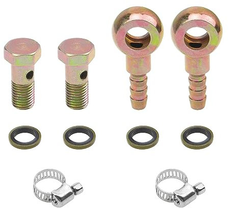 Rrina 2 Sets M10 Banjo Hose Barb Bolt Fittings Banjo Bolt Screw Crush Washer Kit for Car Motorcycle(M10x1.25)