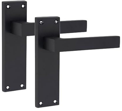 Golden Grace Victorian Straight Delta Door Handles Latch in Matt Black, 1 Pair - 150mm x 40mm Backplate