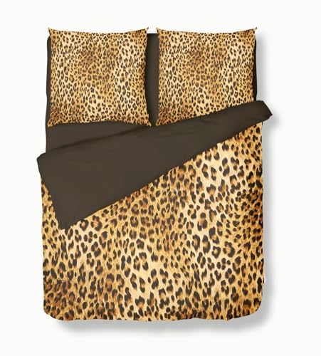 Quixora Bettwäsche-Sets, Tier-Leopardenmuster Bettwäsche 135x200cm, Braun Microfaser Bettbezug und Kissenbezug mit Reißverschluss 3 Teilig Sets für Erwachsene Teenager Kinder