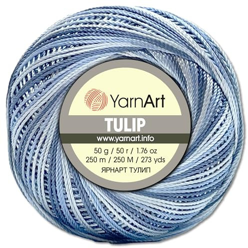 Frida's Wollhaus YarnArt 50 g Tulip Häkelgarn Filetgarn Mikrofaser glänzend seidig 49 Farben (456 | Grau-blau-dunkelblau)