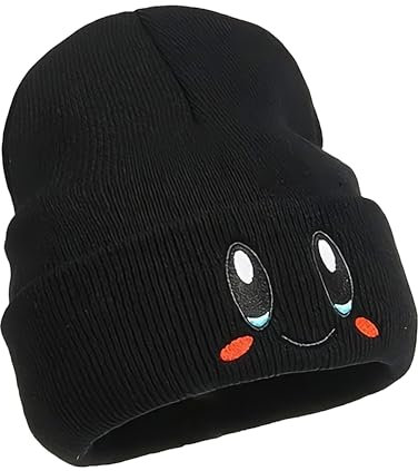 Kirby Beanie für Erwachsene, Anime-Hut, Zubehör, Kawaii, Größe M, Schwarz, M-L