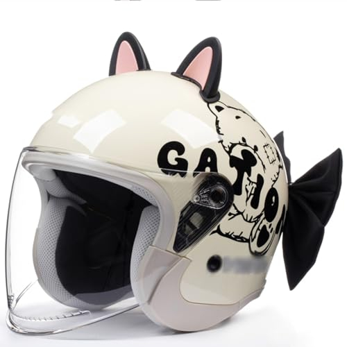 Cool Girl Pink Elektro-Motorrad-Halbgesichtshelm Retro 3/4 offenes Gesicht Damen Ganzjahres-Halbhelm Herren Roller Moped ATV Street Jet-Helm, DOT-zugelassener Schnellverschluss-Helm A,54-59cm