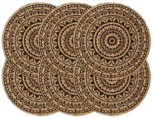 LAPOOH Mantel Individual 6 Unidades Redondo Yute marrón Oscuro 38 cm, Salvamanteles Individuales, Placemat, Salva Manteles - SPU:133873
