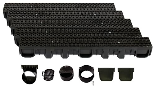ScarMaxx - B125 - Entwässerungsrinne Set - 13 x 500 x 11,5 cm - Bodenrinne - PKW - befahrbar - Regenwasser Ablauf - Abfluss mit Gitter - Drainagekanal - Kunststoff - Designrost Bienenwabe Schwarz