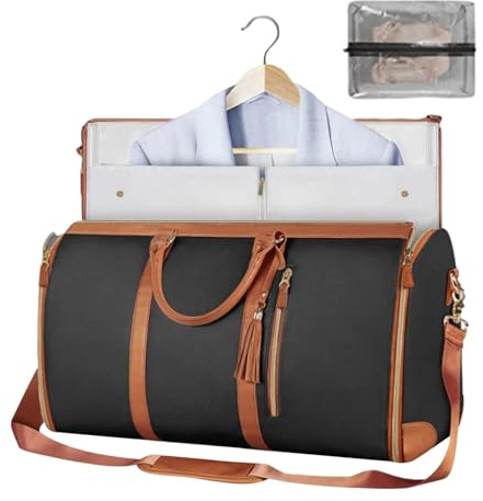 Anzugtasche Wandelbarer Kleidersack Für Reisen, Große Kapazität Carry on Garment Bag PU Leder Duffle Bag Für Frauen, 2-in-1-Kleidertasche Anzug Reisetaschen Zum Aufhängen Mit Schuhbeutel (Schwarz)