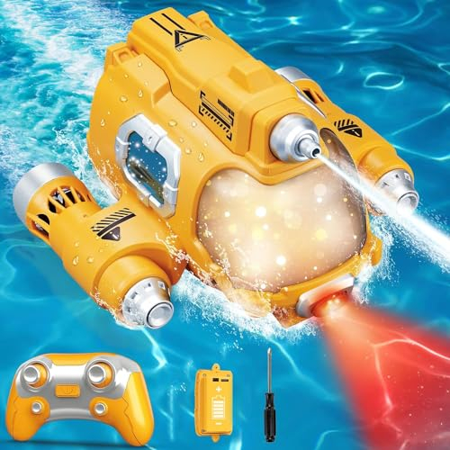 3T6B Ferngesteuertes Motorboot für Kinder, 2,4-GHz Dual Propeller RC-Boote mit Sprühnebel, Licht und 360° Rotation, Zwei Spieler Können Gegeneinander Spielen, Kinder Wasser-Party Gesche
