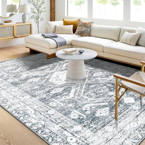 WONGS BEDDING Teppich Wohnzimmer 160 x 230 cm Vintage Kurzflor Teppich Groß rutschfest Waschbar Weiche für Esszimmer Foyer