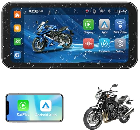 6,26 Zoll Motor CarPlay mit Bildschirm, IP67 Wasserdichtes Android Auto Wireless Apfel CarPlay, Motorrad Monitor CarPlay Display mit Fernbedienung, Portable Motobike GPS Navigation für Dual Bluetooth