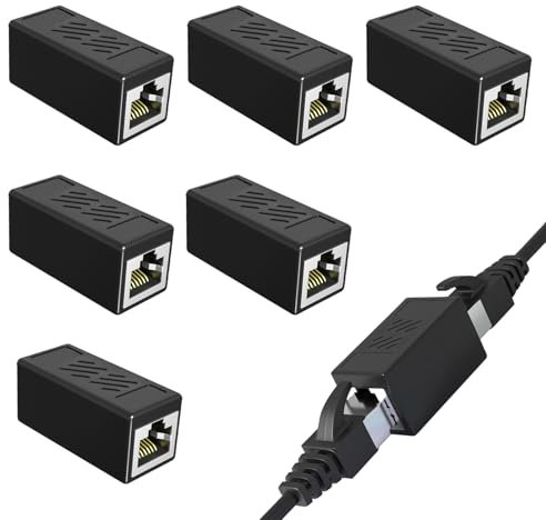 Vidacharmy 6 acopladores RJ45 Blindados, Conectores de Red Ethernet, extensión de Cable Hembra a Hembra, compatibles con Cat7/Cat6/Cat5e/Cat5, para conexión fiable y rápida, Adaptador de Red