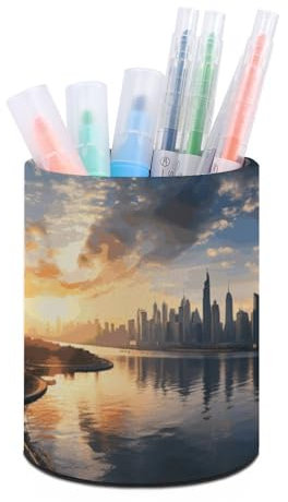 NWTRK Pot à crayons New York In The Sunset pour bureau - Grande capacité - Joli pot à crayons - Décoration de bureau - Porte-pinceaux de maquillage - Fournitures de bureau multifonction pour la maison