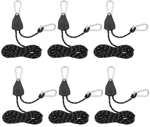 Kellegour 6 Pièces Cordes à Cliquet avec Crochets,4M Corde Réfléchissante avec Ajusteur,Ø4mm Cordes à Cliquet Réglable avec Crochets,pour Camping,Randonnée,Tente,Bâche,Auvent (1/8,Noir)