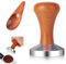 FZYCOM Kaffee Tamper mit 1 Stück Holzkaffeelöffel, Kaffeestempel Edelstahl, Espresso Tamper, Edelstahl Base, Holzgriff Geeignet für das Stampfen und Mahlen von Kaffee
