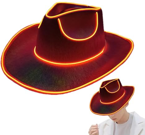 Meindin LED Hut Cowboy Mit Beleuchtung, Neon Disko Party Kappe Kopfbedeckung Cowboyhu, Für Weihnachten, Halloween, Geburtstag, Hochzeit, Festival, Party