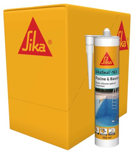 SIKA - Mastic silicone spécial immersion - SikaSeal-163 Piscine & Bassin, Blanc - Joints de piscines et zones immergées - Résistant au chlore - Carton de 12 cartouches de 300ml