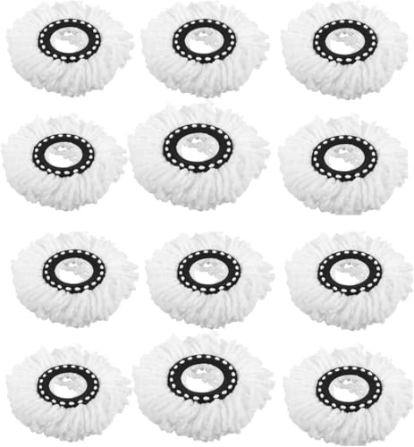 ALBIE Spin Mop and Bucket Set - White Microfiber Pads x 12 (Only Pads) - Suitable for Hard Floors - Stainless Steel Handle