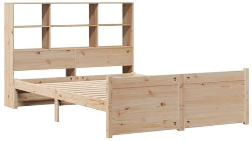 vidaXL Massivholzbett, Bett mit Bücherregal ohne Matratze, Bettgestell mit Lattenrost, Holzbett Doppelbett für Schlafzimmer, 120x200cm Kiefer