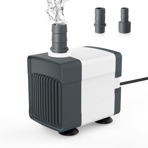AQQA Aquarium Wasserpumpe,10W Mini Aquarium Tauchpumpe,800L/H Leise Aquarium Teichpumpe,Klein Springbrunnenpumpe mit 1.8 m Netzkabel,2 Düsen,für Teich, Brunnen,Garten,Hydroponik