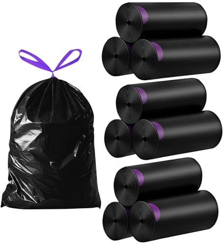 FWEEK Pack of 261 Bin Liners, 25 L, Black Bin Liners with Drawstring, Tear-Resistant & Tight, Bin Bags with Drawstring for 25-35 Litre Bins, 9 Rolls